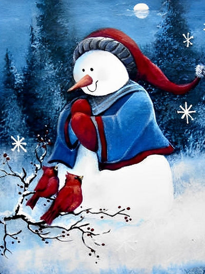 Bonhomme de Neige et Branche de Prunier Broderie Diamant
