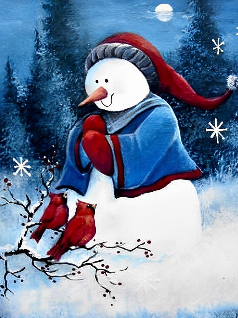 Bonhomme de Neige et Branche de Prunier Broderie Diamant