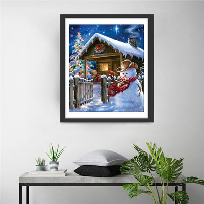 Couple Adorable de Bonhomme de Neige Broderie Diamant