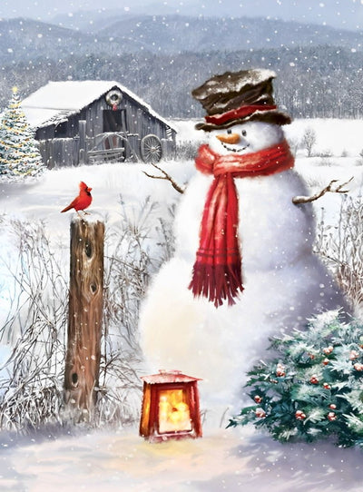 Bonhomme de Neige et Chalet Broderie Diamant