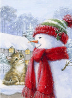 Bonhomme de Neige et Chaton Orange Adorable Broderie Diamant