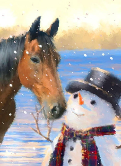 Bonhomme de Neige et Cheval Broderie Diamant