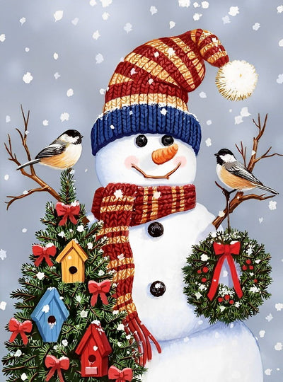 Bonhomme de Neige et Couronne de Fleurs Broderie Diamant
