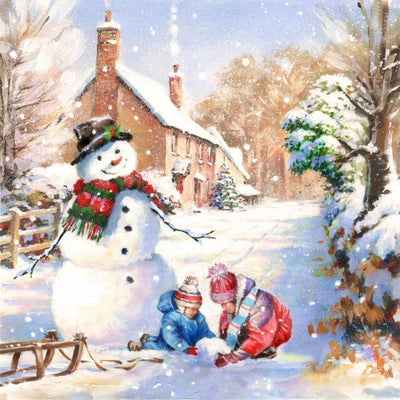 Bonhomme de Neige et Deux Enfants Broderie Diamant