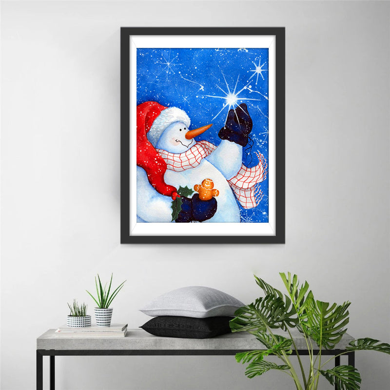 Bonhomme de Neige et Étoile Lumineuse Broderie Diamant