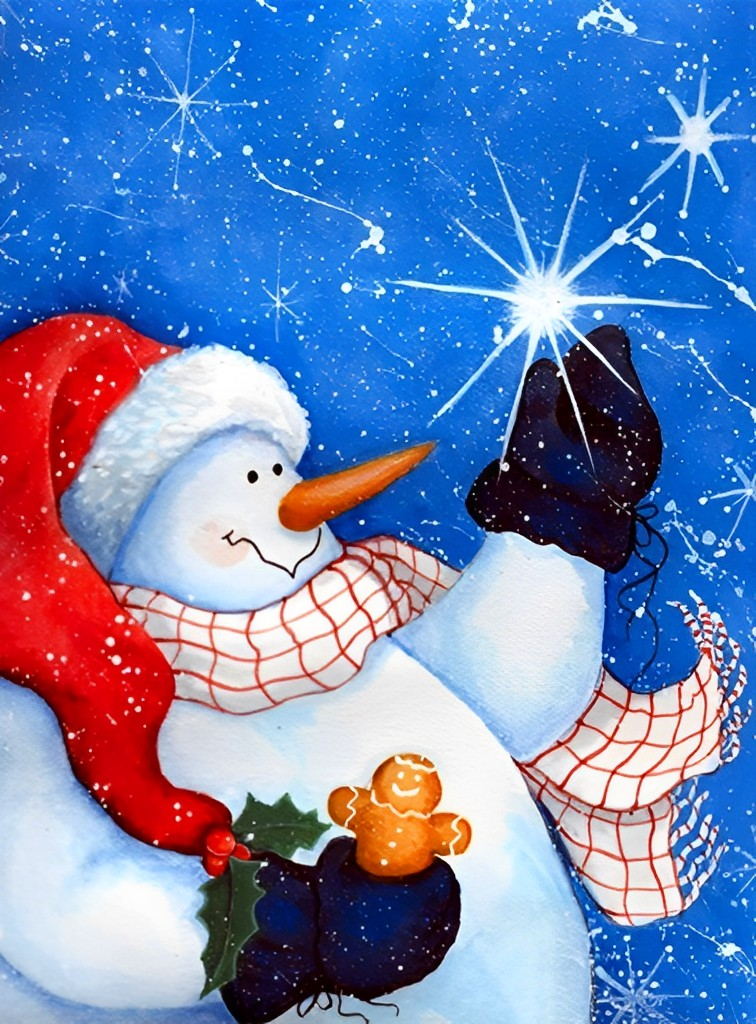 Bonhomme de Neige et Étoile Lumineuse Broderie Diamant
