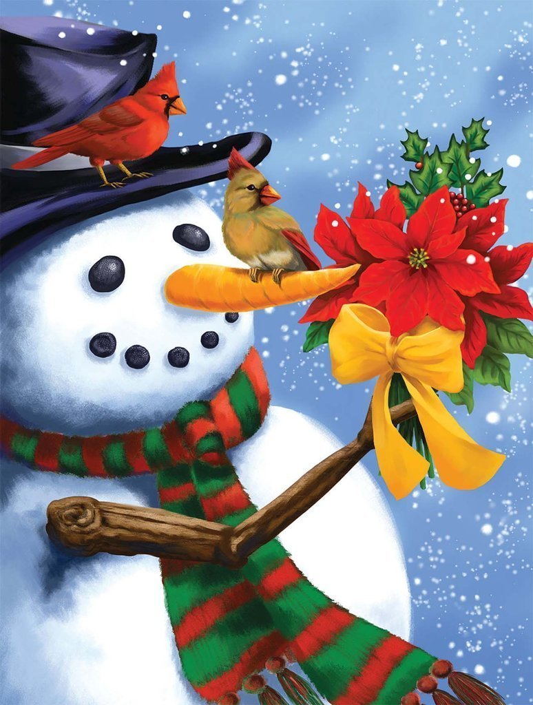 Bonhomme de Neige et Fleurs Rouges Broderie Diamant
