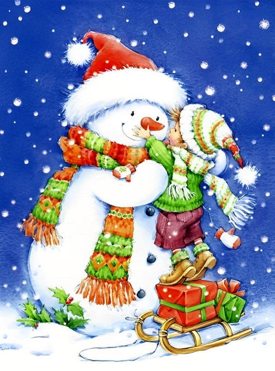 Bonhomme de Neige et Garçon Broderie Diamant