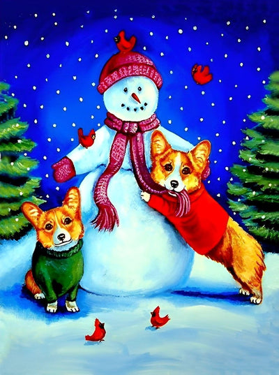 Bonhomme de Neige et Gorgis Broderie Diamant