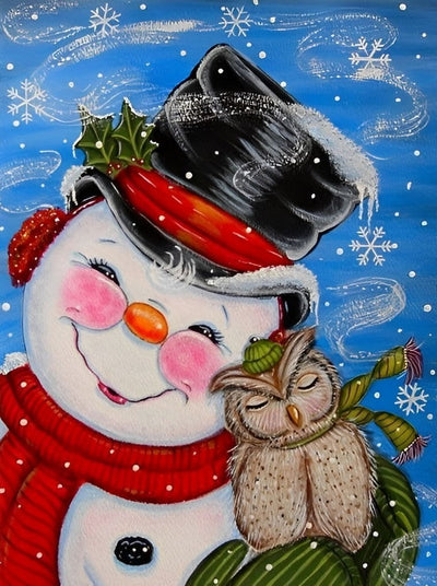 Bonhomme de Neige et Hibou Broderie Diamant