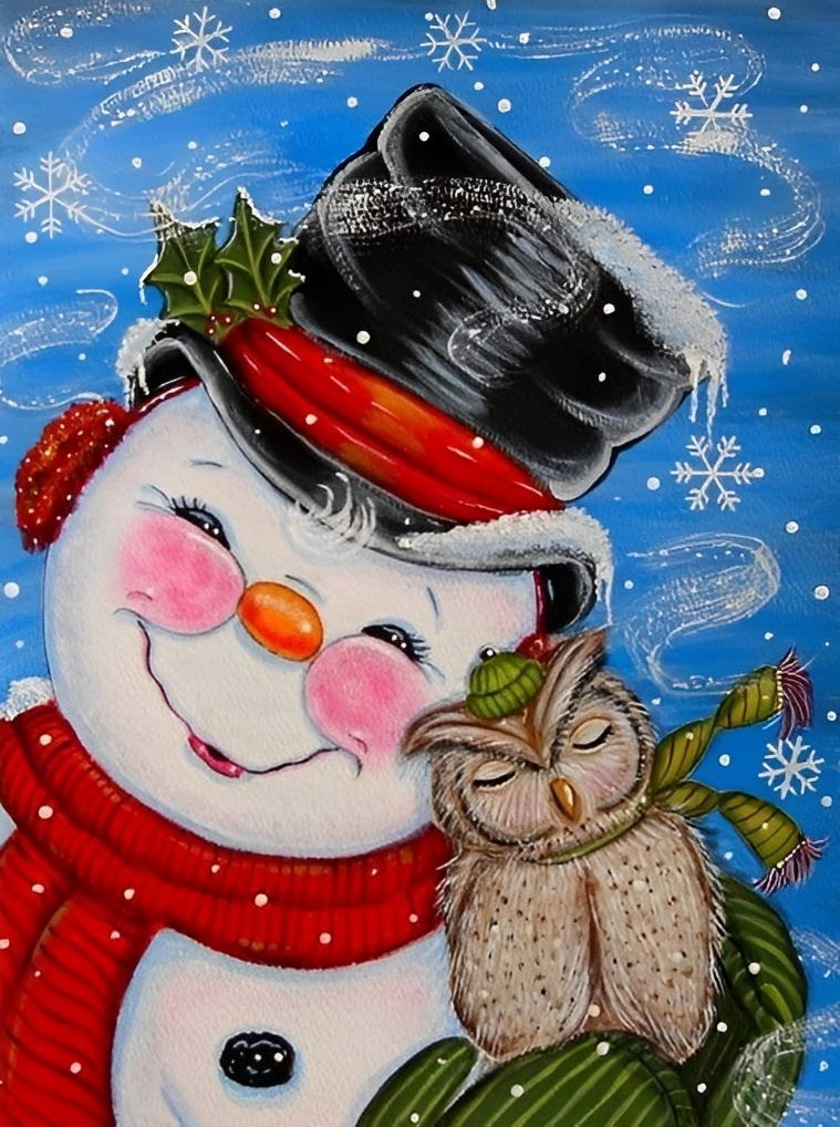 Bonhomme de Neige et Hibou Broderie Diamant