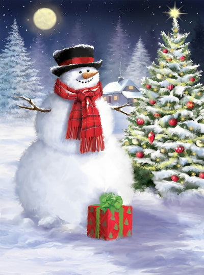 Bonhomme de Neige et la Lune Broderie Diamant