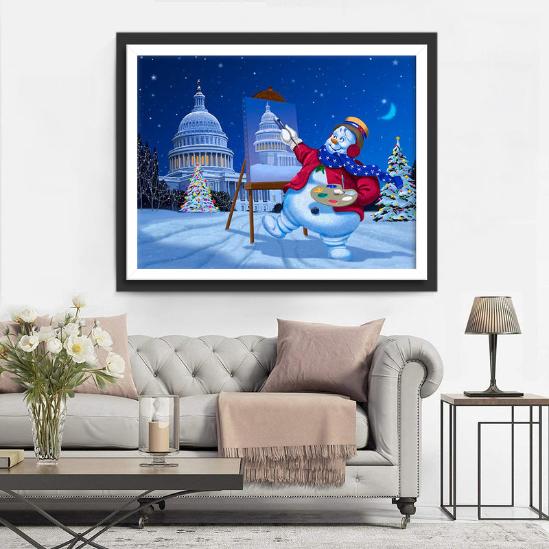 Bonhomme de Neige et La Maison-Blanche Broderie Diamant