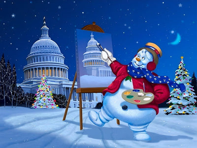 Bonhomme de Neige et La Maison-Blanche Broderie Diamant