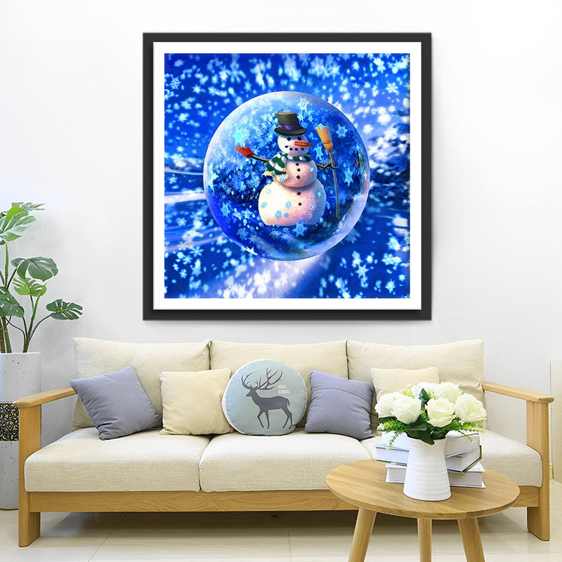 Bonhomme de Neige et le Boule de Crystal Broderie Diamant