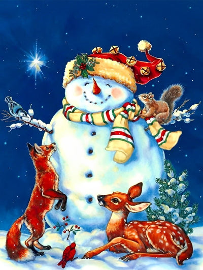 Bonhomme de Neige et les Animaux Broderie Diamant