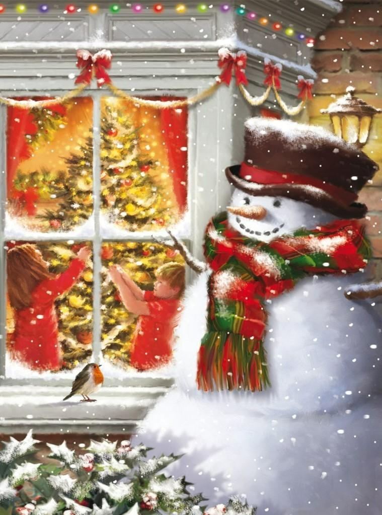 Bonhomme de Neige et les Enfants Jouant Broderie Diamant