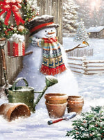 Bonhomme de Neige et les Pots de Fleurs Broderie Diamant