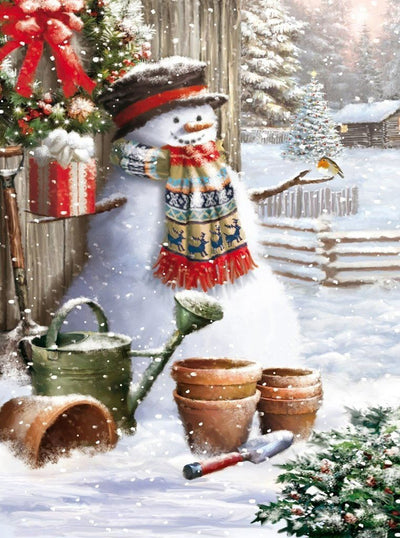 Bonhomme de Neige et les Pots de Fleurs Broderie Diamant