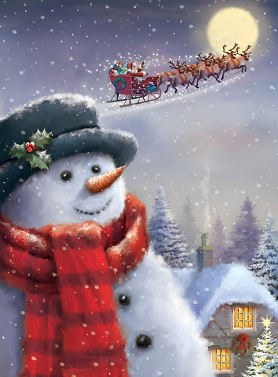 Bonhomme de Neige et Père Noël dans l'Air Broderie Diamant