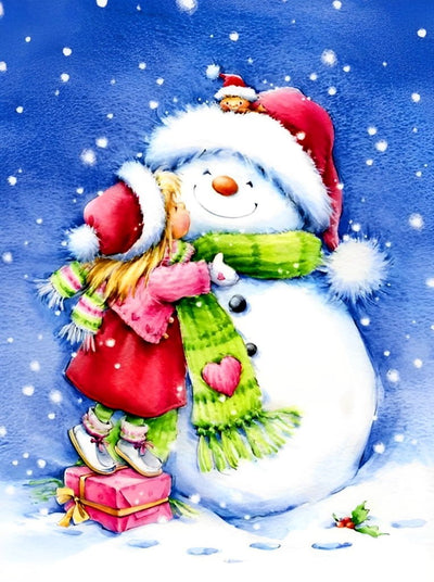 Bonhomme de Neige et Petite Fille Broderie Diamant