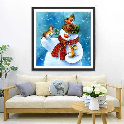 Bonhomme de Neige et Petites Souris Broderie Diamant