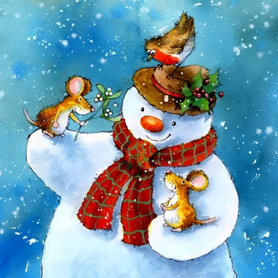 Bonhomme de Neige et Petites Souris Broderie Diamant