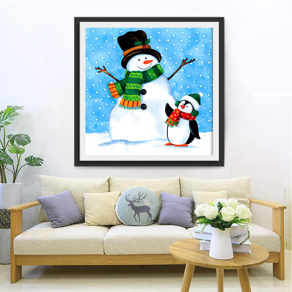 Bonhomme de Neige et Pingouin Broderie Diamant