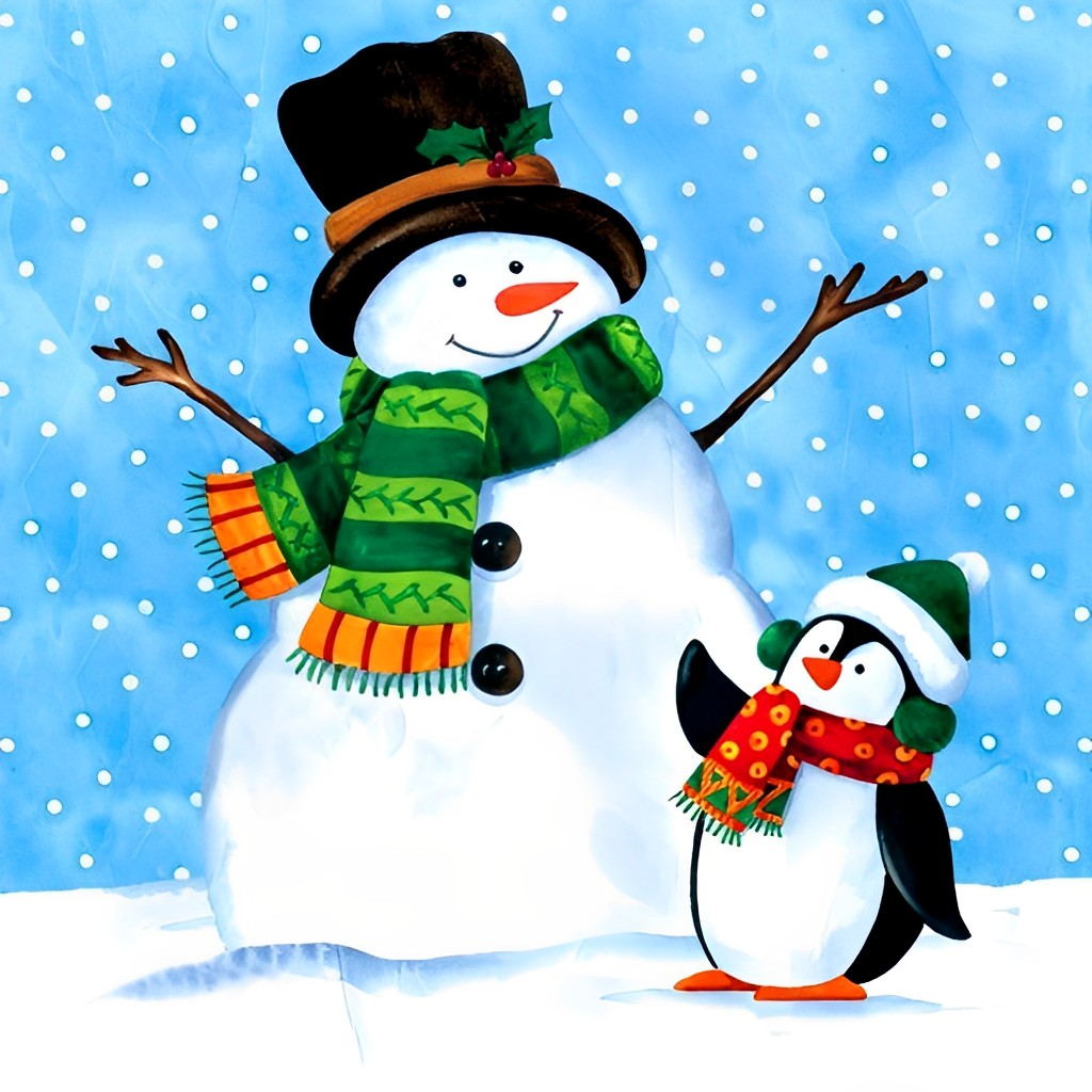 Bonhomme de Neige et Pingouin Broderie Diamant