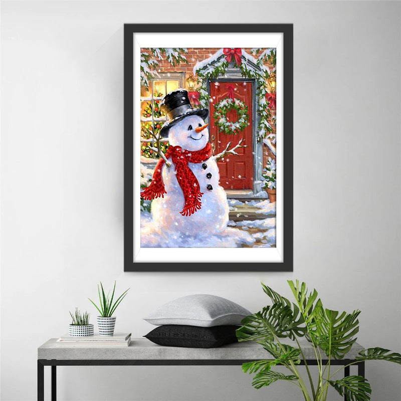 Bonhomme de Neige et Porte Rouge Broderie Diamant