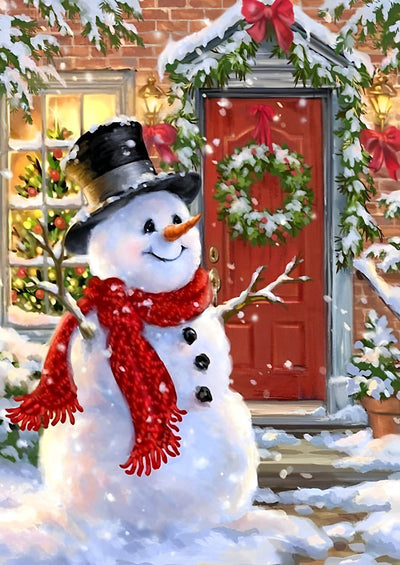 Bonhomme de Neige et Porte Rouge Broderie Diamant