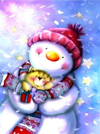 Bonhomme de Neige et Poupée d'Ours Broderie Diamant