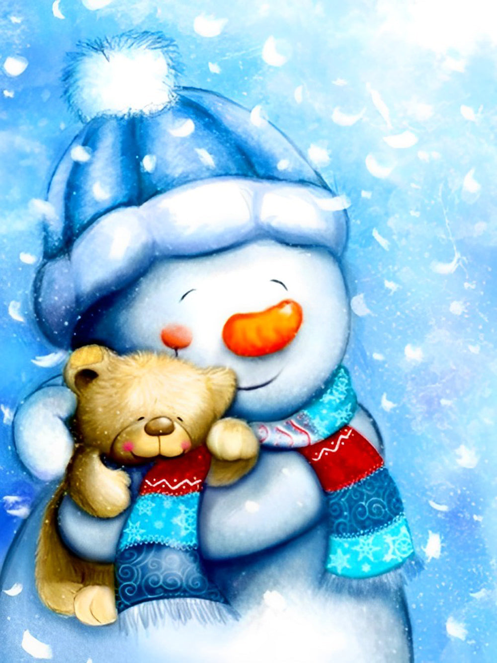 Bonhomme de Neige et Poupée Ours Broderie Diamant