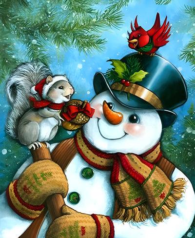 Bonhomme de Neige et Sciuridés Broderie Diamant