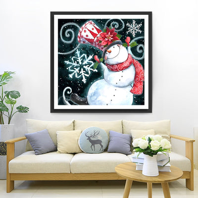 Bonhomme de Neige Patineur Broderie Diamant