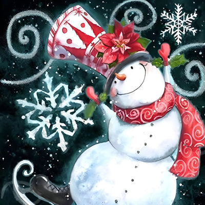 Bonhomme de Neige Patineur Broderie Diamant