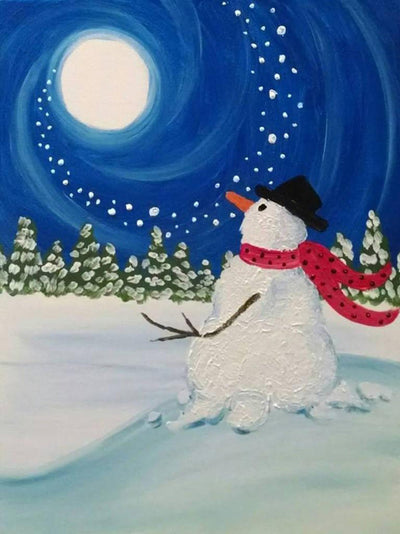 Bonhomme de Neige sous un Ciel Etoilé Merveilleux Broderie Diamant