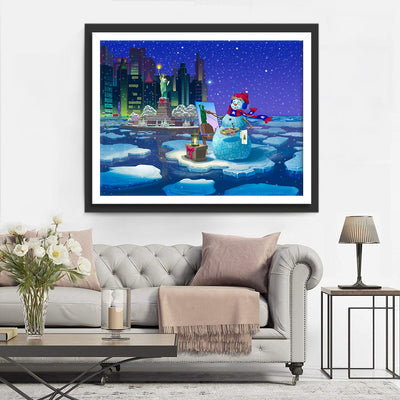 Bonhomme de Neige sur la Banquise Broderie Diamant