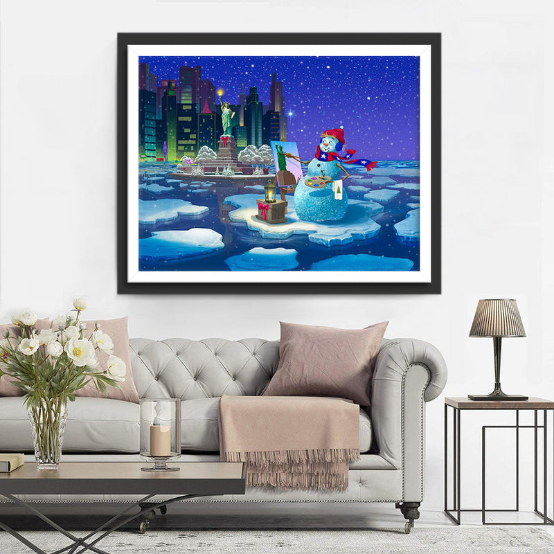 Bonhomme de Neige sur la Banquise Broderie Diamant