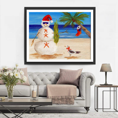 Bonhomme de Neige sur la Plage Broderie Diamant