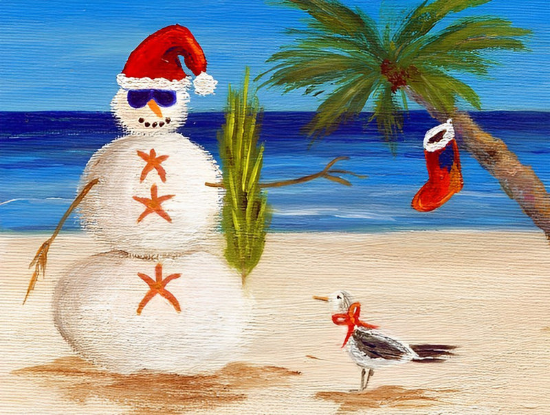 Bonhomme de Neige sur la Plage Broderie Diamant