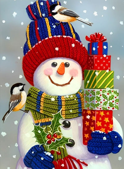 Bonhomme de Neige Tenant de Cadeaux Broderie Diamant