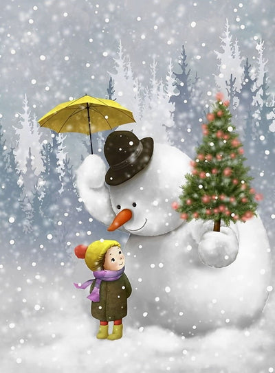 Bonhomme de Neige Tenant un Parapluie pour Enfant Broderie Diamant