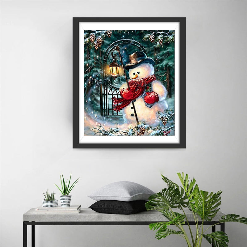 Bonhomme de Neige Tenant une Lampe Broderie Diamant