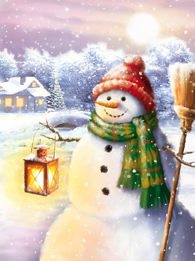 Bonhomme de Neige Tenant Une Lampe Broderie Diamant