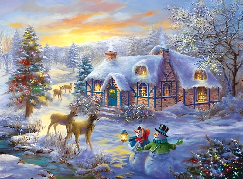Bonhommes de Neige et Cerfs Broderie Diamant