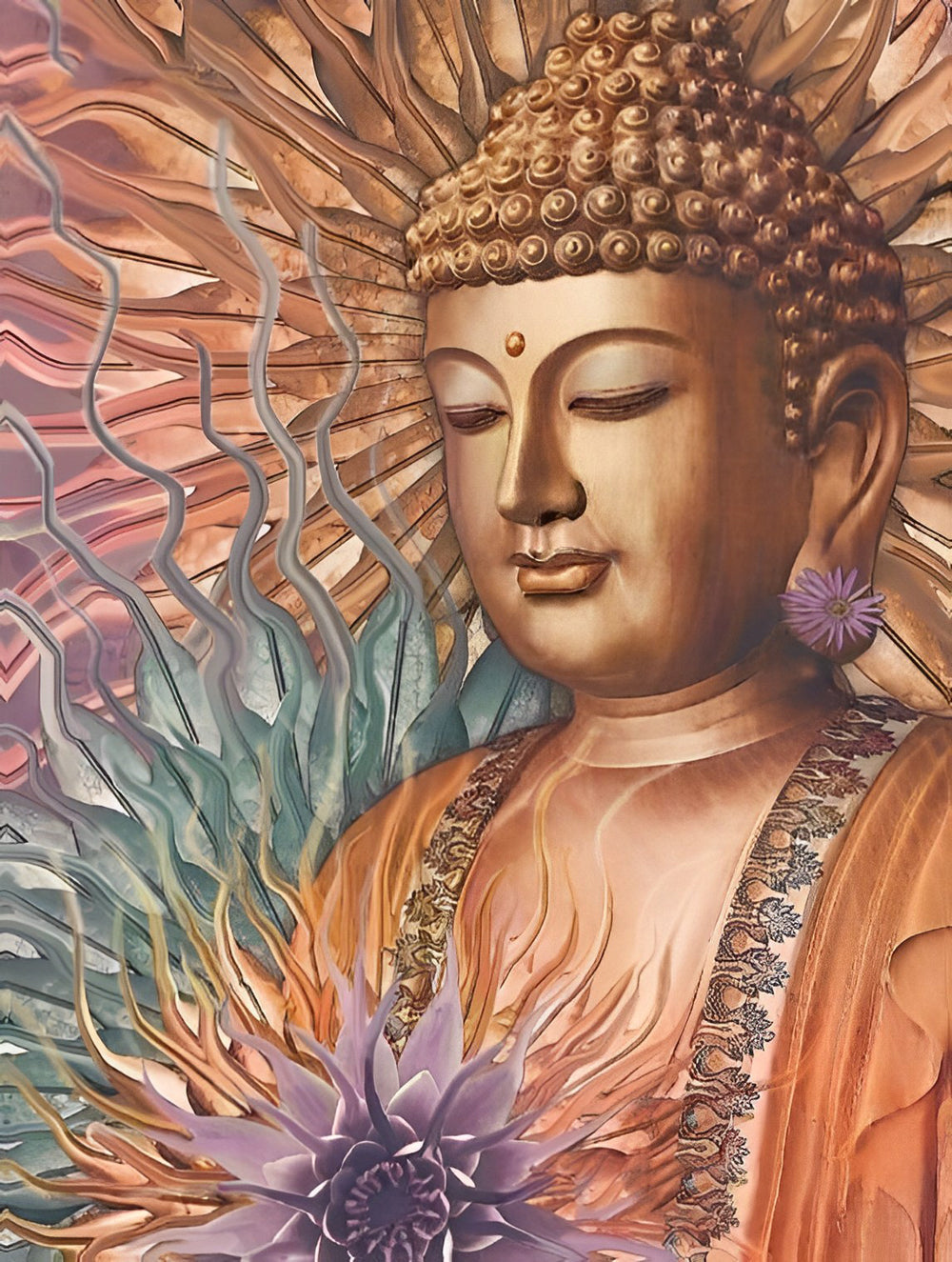 Bouddha et Lotus Broderie Diamant
