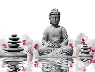 Bouddha et Orchidées Violettes Broderie Diamant