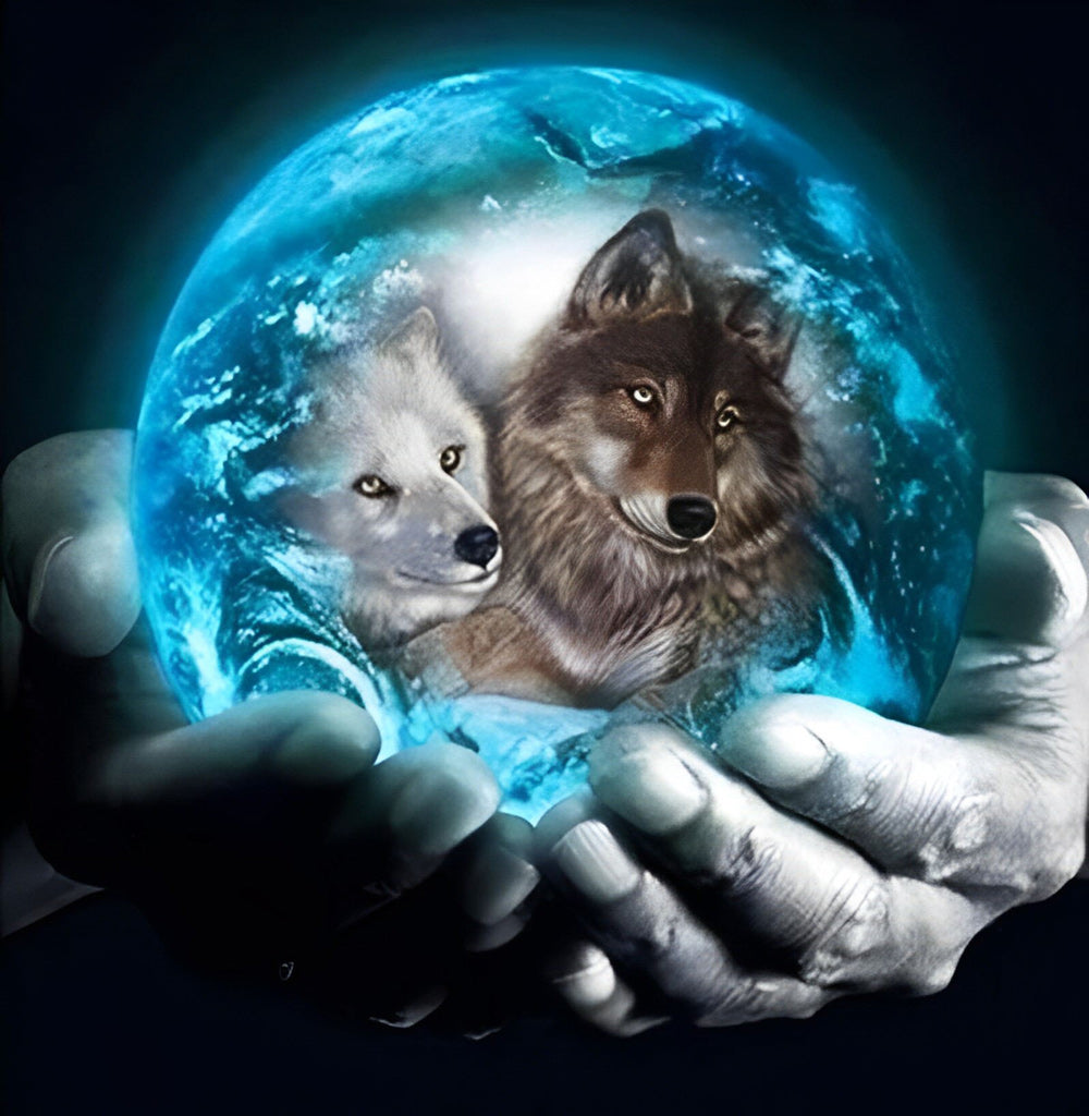 Boule de Cristal avec Loups Broderie Diamant
