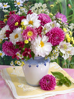 Bouquet de Chrysanthèmes Roses et Blancs Broderie Diamant